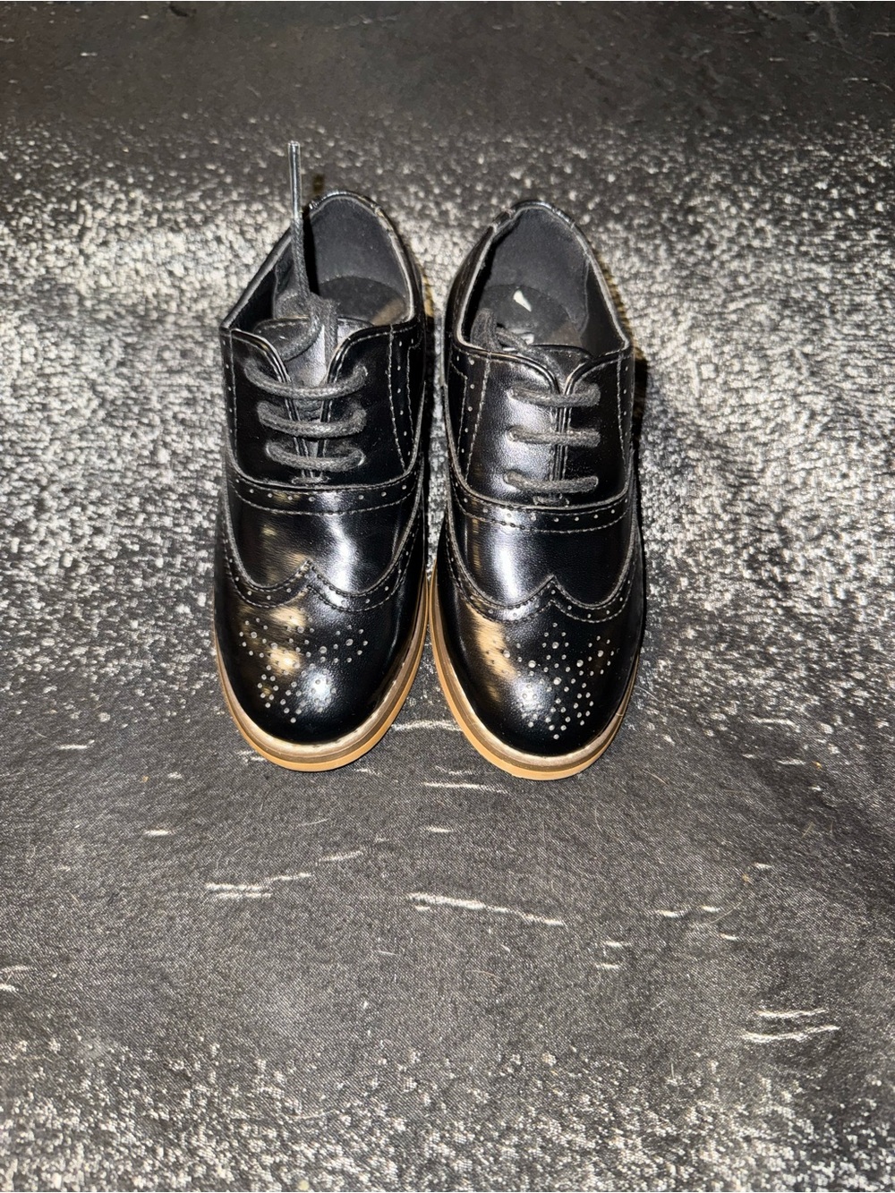Stacy Adams Black Wingtip Kids Dress Shoes with Tan Sole